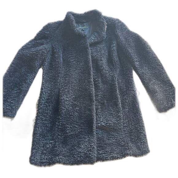 Kenneth Cole New York faux fur Teddy coat snaps closure size M Black - Picture 2 of 10